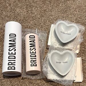Bridesmaid Pink Tumbler & Heart Trinket Dishes Set bridesmaid gifts